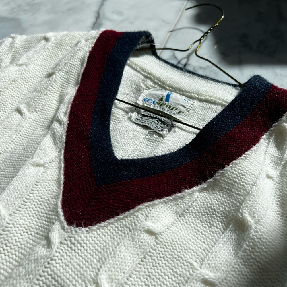 Men’s Medium Cream Cable Knit Sweater Seasport Sportswear - Picture 7 of 12